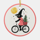 Witch Black Cat Cycling Xmas Tree Witchy Christmas Keramik Ornament (Vorne)