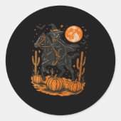 Witch Black Cat Riding Horse Halloween Pumpkin Moo Runder Aufkleber (Vorderseite)