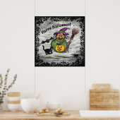 Witch , Cat , Bat and Pumpkin , Happy Halloween ! Poster (Küche)