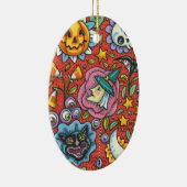 WITCH, CAT, GHOST, FARBIGE HALLOWEEN FOLKGARTEN KERAMIK ORNAMENT (Rechts)