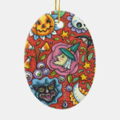WITCH, CAT, GHOST, FARBIGE HALLOWEEN FOLKGARTEN KERAMIK ORNAMENT (Hinten)