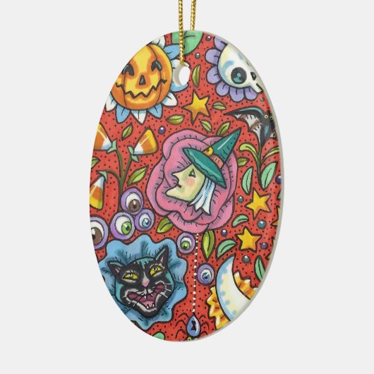 WITCH, CAT, GHOST, FARBIGE HALLOWEEN FOLKGARTEN KERAMIK ORNAMENT (Links)