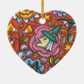 WITCH, CAT, GHOST, FARBIGE HALLOWEEN FOLKGARTEN KERAMIK ORNAMENT (Vorne)