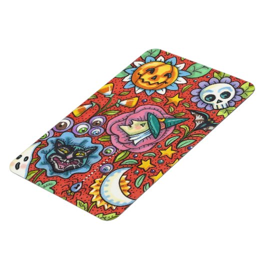 WITCH, CAT, GHOST, FARBIGE HALLOWEEN FOLKGARTEN MAGNET (Linke Seite)