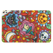 WITCH, CAT, GHOST, FARBIGE HALLOWEEN FOLKGARTEN MAGNET (Horizontal)