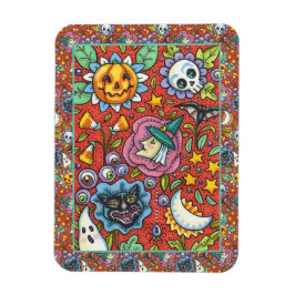 WITCH, CAT, GHOST, FARBIGE HALLOWEEN FOLKGARTEN MAGNET