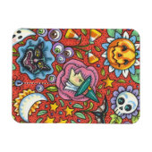WITCH, CAT, GHOST, FARBIGE HALLOWEEN FOLKGARTEN MAGNET (Horizontal)