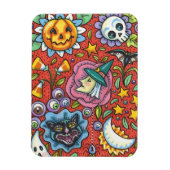 WITCH, CAT, GHOST, FARBIGE HALLOWEEN FOLKGARTEN MAGNET (Vertikal)