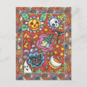 WITCH, CAT, GHOST, FARBIGE HALLOWEEN FOLKGARTEN POSTKARTE (Vorderseite)