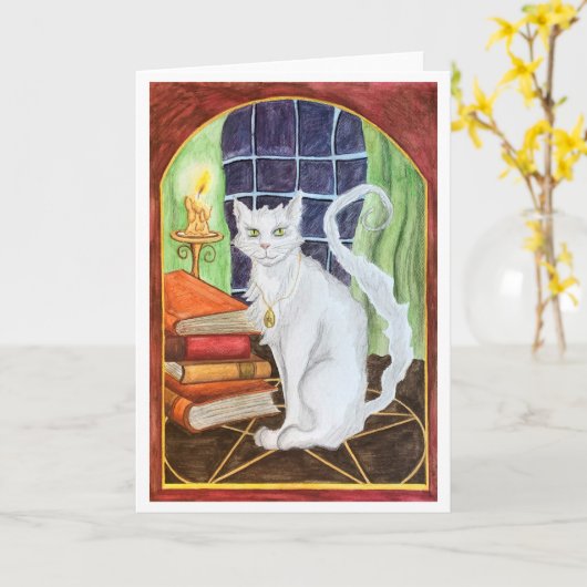 Witch Cat greeting card Karte (Gelbe Blume)