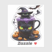 Witch Cat Halloween Latte � Creepy Cute Coffee wit Aufkleber (Blatt)