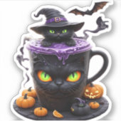 Witch Cat Halloween Latte � Creepy Cute Coffee wit Aufkleber (Vorderseite)