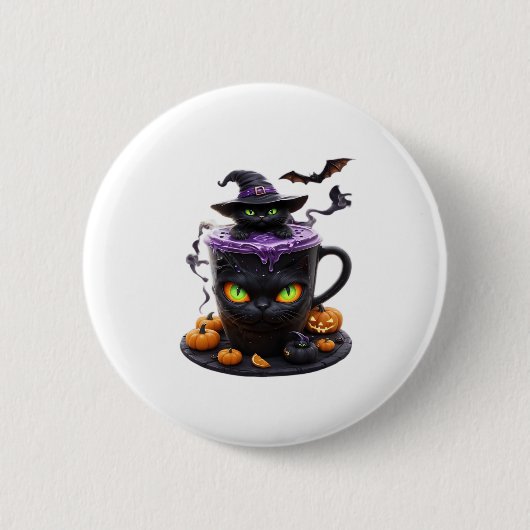 Witch Cat Halloween Latte � Creepy Cute Coffee wit Button (Vorderseite)