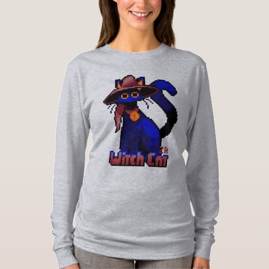 Witch Cat Halloween pixel art T-Shirt (Vorderseite)