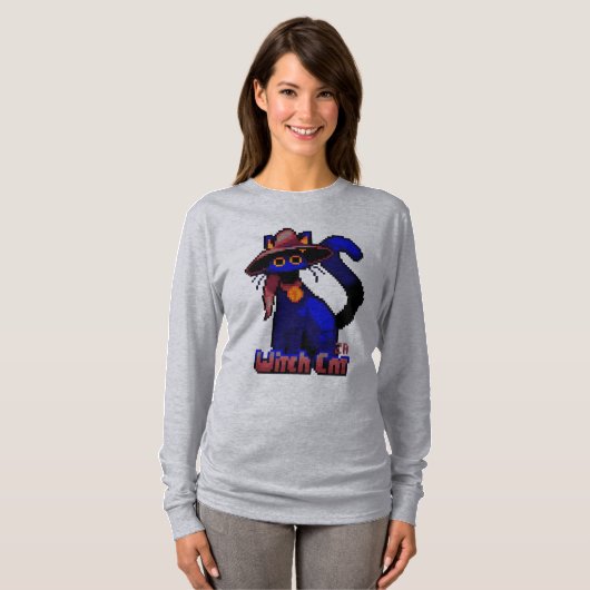 Witch Cat Halloween pixel art T-Shirt (Vorne ganz)