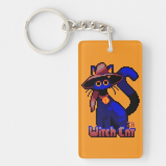 Witch Cat Pixel Art Schlüsselanhänger (Vorderseite)