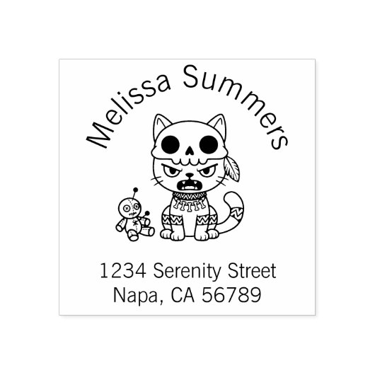 Witch Cat Voodoo Doll Arch Address Gummistempel (Prägung)