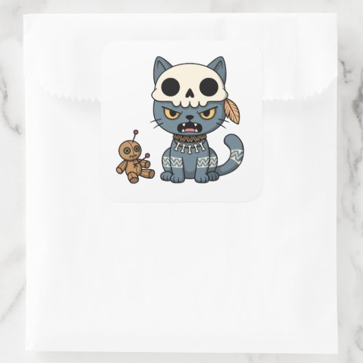 Witch Cat Voodoo Doll Quadratischer Aufkleber (Tasche)