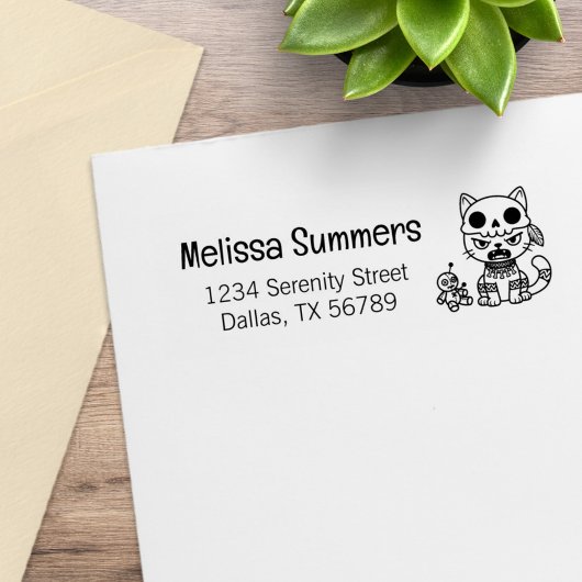 Witch Cat Voodoo Doll Return Address Gummistempel