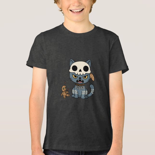 Witch Cat Voodoo Doll Tri-Blend Shirt (Vorderseite)