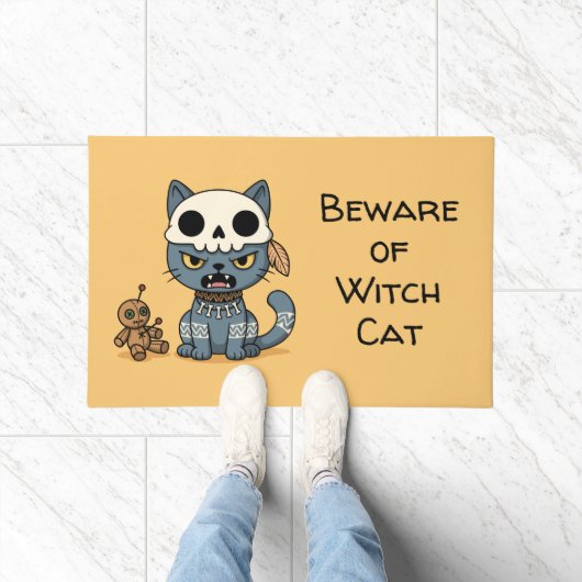 Witch Cat Voodoo Doll Yellow Custom Text Fußmatte (Indoor)