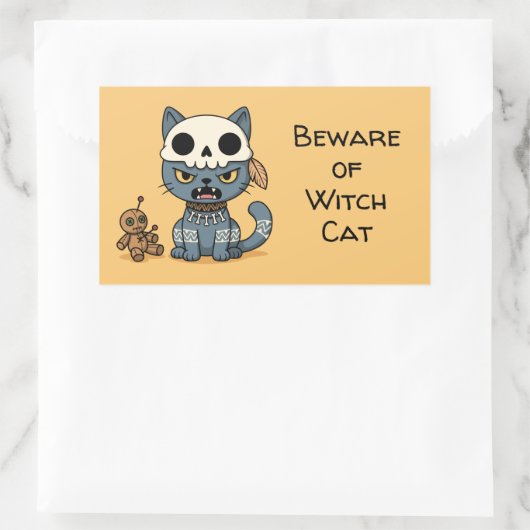 Witch Cat Voodoo Doll Yellow Custom Text Rechteckiger Aufkleber (Tasche)