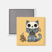 Witch Cat Voodoo Doll Yellow Magnet (Vorderseite/Rückseite)