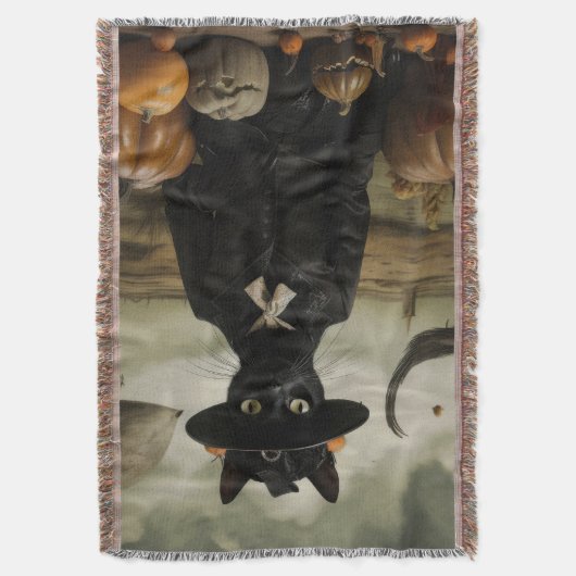 Witch Cat with Pumpkins Decke (Vorderseite Vertikal)