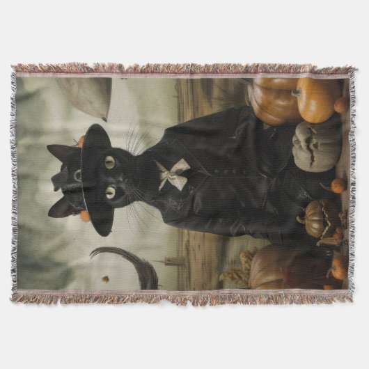Witch Cat with Pumpkins Decke (Vorderseite)