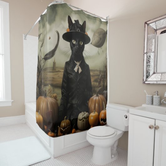 Witch Cat with Pumpkins  Duschvorhang (Beispiel)