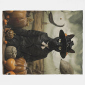 Witch Cat with Pumpkins Fleecedecke (Vorderseite (Horizontal))