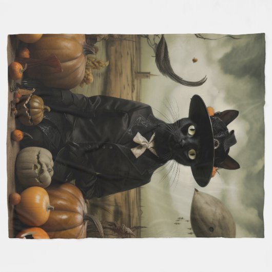 Witch Cat with Pumpkins  Fleecedecke (Vorderseite (Horizontal))