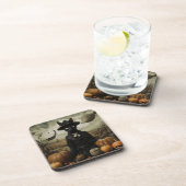 Witch Cat with Pumpkins Getränkeuntersetzer (Rechte Seite)