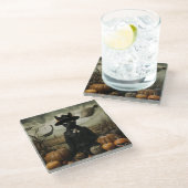 Witch Cat with Pumpkins  Glasuntersetzer (Schrägansicht)