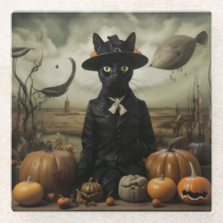 Witch Cat with Pumpkins Glasuntersetzer