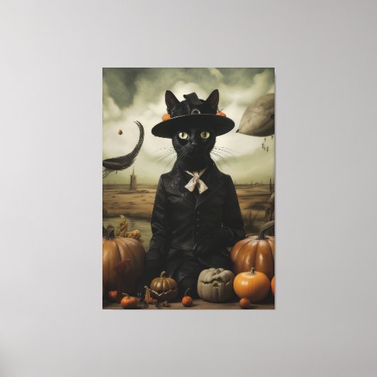 Witch Cat with Pumpkins Leinwanddruck (Vorderseite)