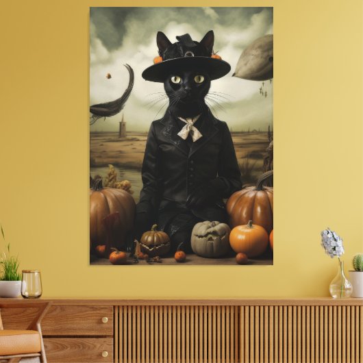 Witch Cat with Pumpkins  Leinwanddruck (Insitu (Wohnzimmer))