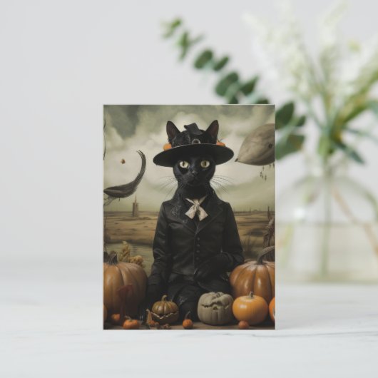 Witch Cat with Pumpkins Postkarte (Stehend Vorderseite)