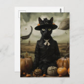 Witch Cat with Pumpkins Postkarte (Vorne/Hinten)