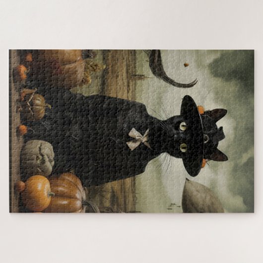 Witch Cat with Pumpkins  Puzzle (Horizontal)