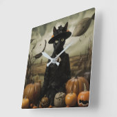 Witch Cat with Pumpkins Quadratische Wanduhr (Winkel)