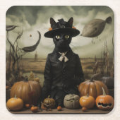 Witch Cat with Pumpkins Rechteckiger Pappuntersetzer (Vorderseite)