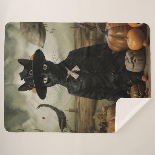 Witch Cat with Pumpkins Sherpadecke (Vorderseite (Horizontal))