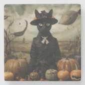 Witch Cat with Pumpkins  Steinuntersetzer (Vorderseite)