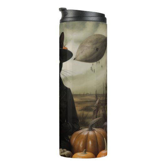 Witch Cat with Pumpkins Thermosbecher (Nach rechts gedreht)