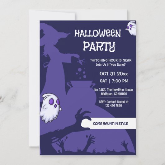 Witch cauldron creepy hands Purple Halloween Party Einladung (Vorderseite)