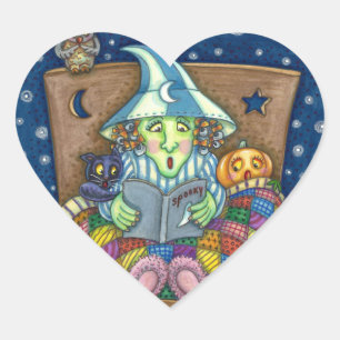 WITCH ERZÄHLEN SPOOKY BEDTIME STORIES, HALLOWEEN Herz-Aufkleber