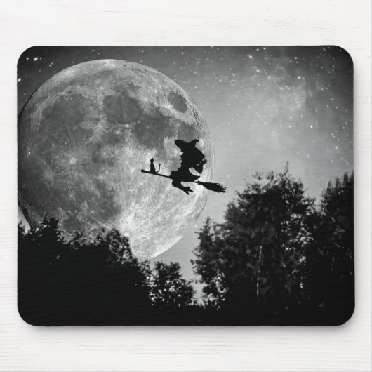 Witch flying on the broom with cat her mousepad (Vorne)