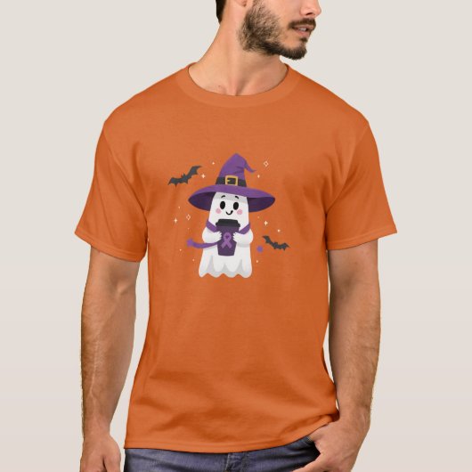 Witch Ghost Coffee Purple Ribbon Awareness T-Shirt (Vorderseite)