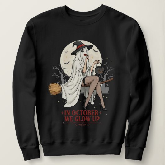 Witch Ghost Halloween Design – In October We Glow  Sweatshirt (Design vorne)